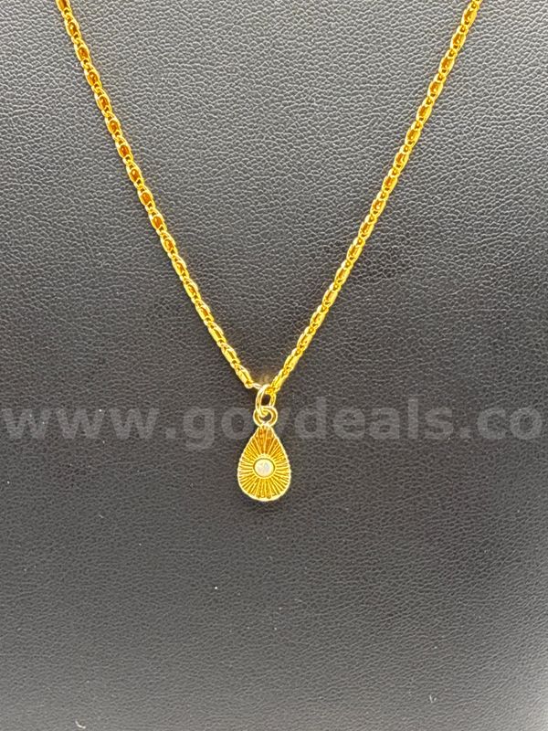 Dainty, 24K Gold Filled, 2mm, 18” Scroll Chain Necklace W/ Opal Sunburst Teardrop Pendant.
