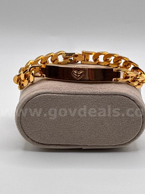 Gorgeous, 24K Gold Filled, 7”, Heart ID Cuban Link Bracelet.