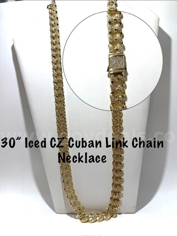 Gorgeous, 30 Inch, 24k Gold Filled, Iced CZ Bling, Cuban Link Chain