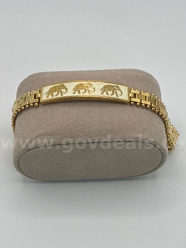 Gorgeous, 9”, 24k Gold Filled, Lucky Elephant ID Bracelet with Ornate Brick Link.