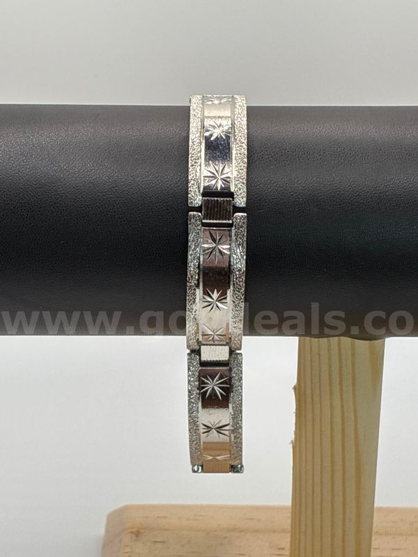 Stunning, Rhodium Filled (Silver), 8.5”, Starburst Diamond-Cut Panel Link Bracelet.