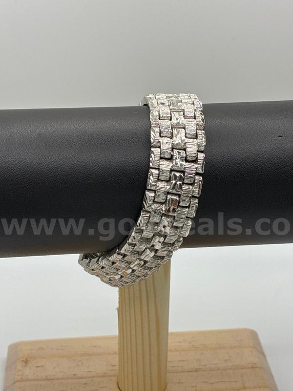 Stunning, Rhodium Filled (Silver), 8”, Diamond-Cut Panel Link Bracelet.