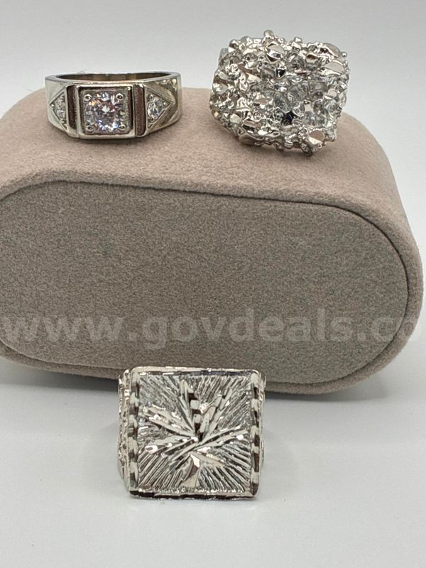 (Set of 3) Stunning, Rhodium Filled (Silver) Size 8, Mens Rings.