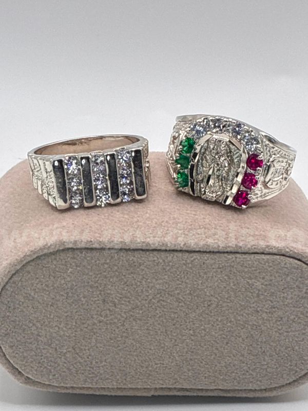 (Set of 2)Stunning, Rhodium Filled (Silver) Size 12, Mens Rings.