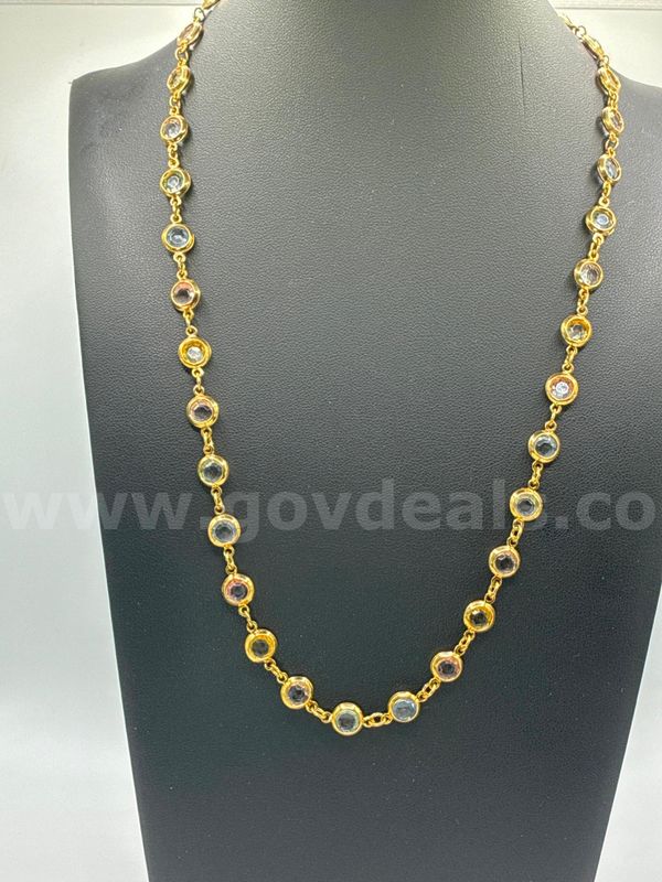 Gorgeous, 20 Inch, 24k Gold Filled, Multi-color Bezel-Set Station Necklace.
