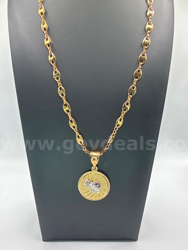 20” Necklace w/ Two-Toned Elephant Medallion. 24K Real Gold Filled. FREE SHIPPING!!