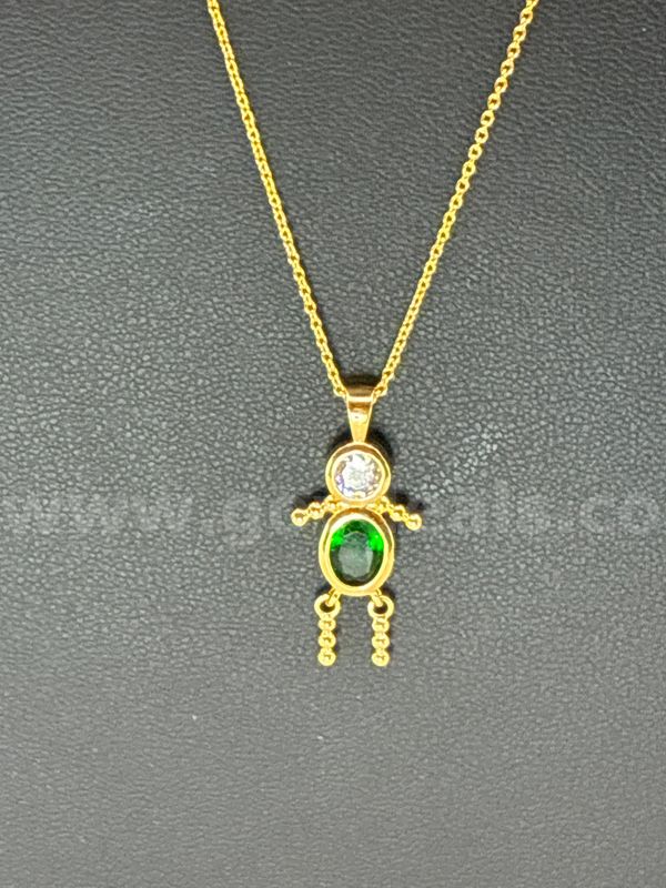 20” Dainty Chain Necklace W/ May CZ BIRTHSTONE Little Boy Pendant, 24K Gold Filled.