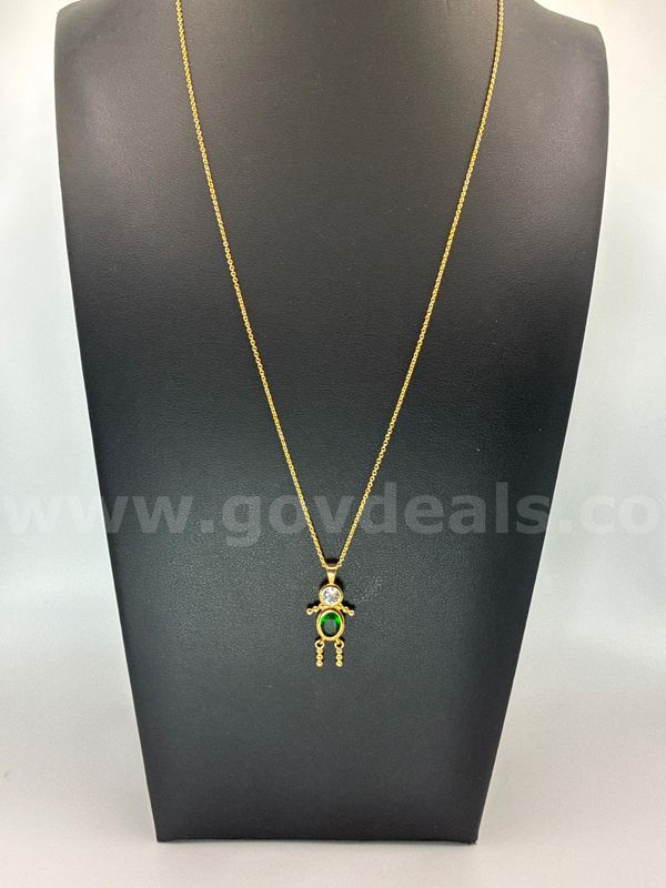 20” Dainty Chain Necklace W/ May CZ BIRTHSTONE Little Boy Pendant, 24K Gold Filled. (1 of 3)