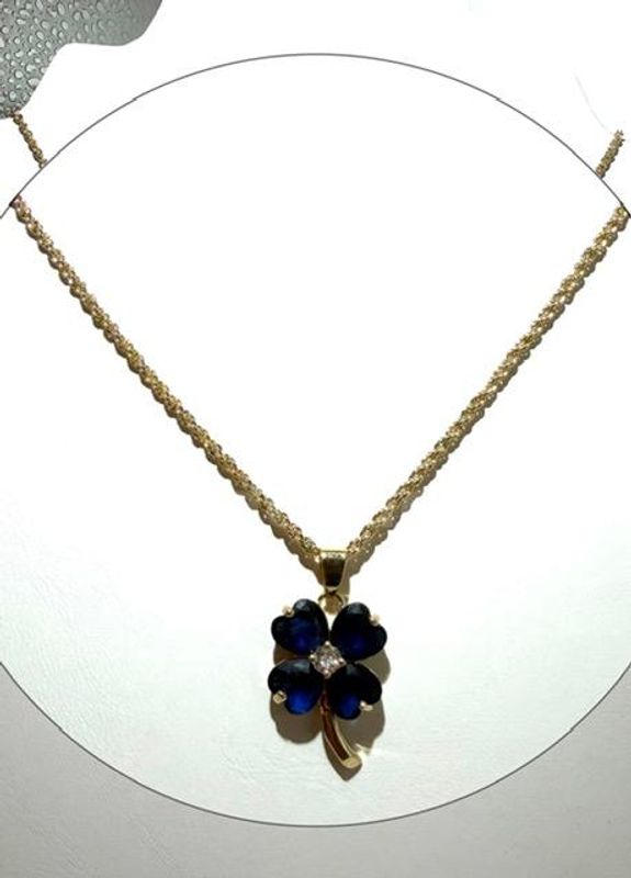 Gorgeous, 24k Gold FIlled, Sapphire, CZ Clover Pendant, W/1MM, 20", Rope Chain