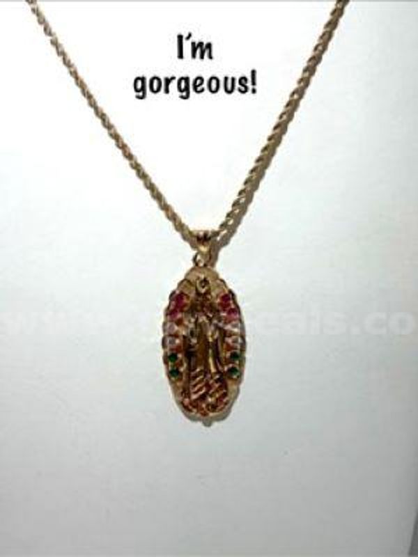 Stunning, CZ, Lady Guadalupe Pendant, W/26 Inch, 2MM, Diamond Cut, 24k Gold Filled Rope Chain