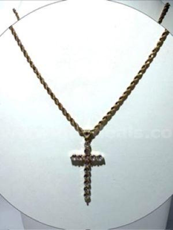 Attractive, Cubic Zirconia Diamond, Bling Cross, W/2MM, 22 Inch, 24k Gold Filled Diamond Cut Rope Necklace