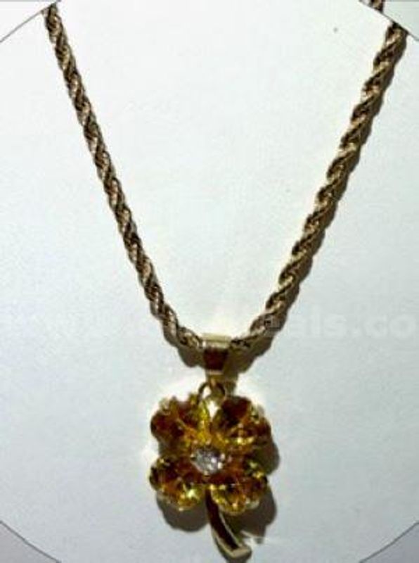 Stunning, 2MM, 20", Diamond Cut, 24k Gold Filled, Rope Chain Necklace W/Topaz (Nov) Clover Pendant