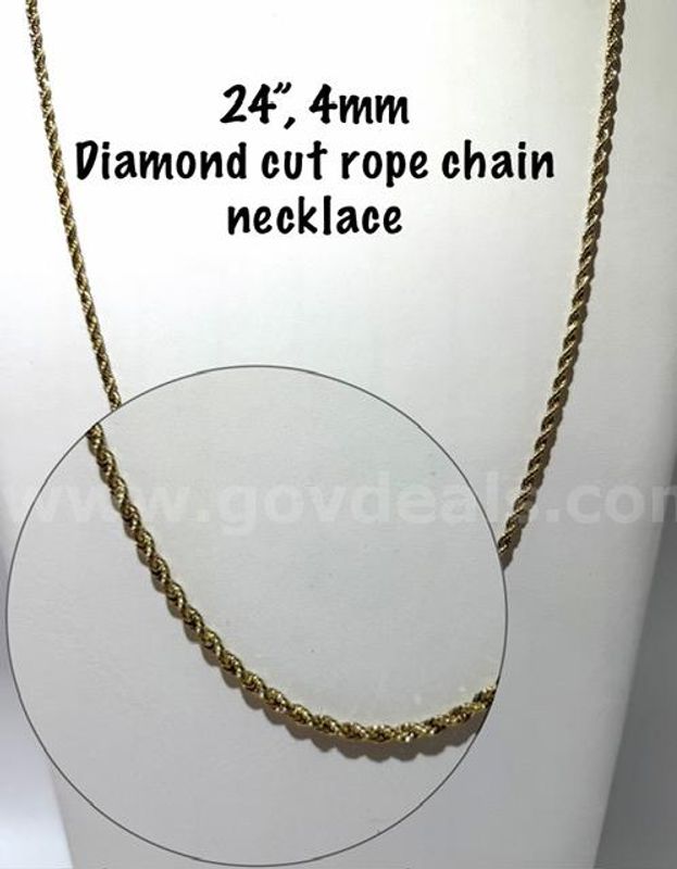 Stunning, 24 Inch, 4MM, Diamond Cut, 24k Gold Filled, Rope Chain Necklace