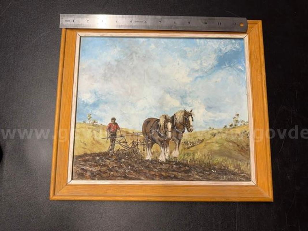 Vintage, Oil Painting, Farmland, Horses, Signed authenticated