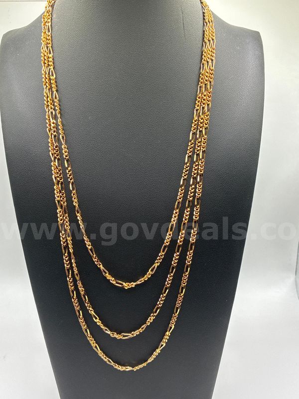 Beautiful, 24k Gold Filled, Ladies, 3-in-1, Layered 24”, 22”, 20” Figaro Necklace.