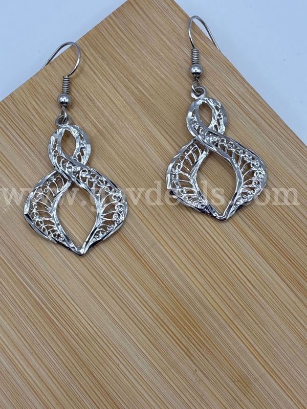 Rhodium Clad (Silver) Fancy Detailed Earrings.