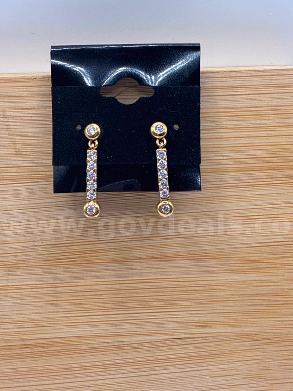 Brilliant CZ Bar Drop Earrings 24K Real Gold Filled.