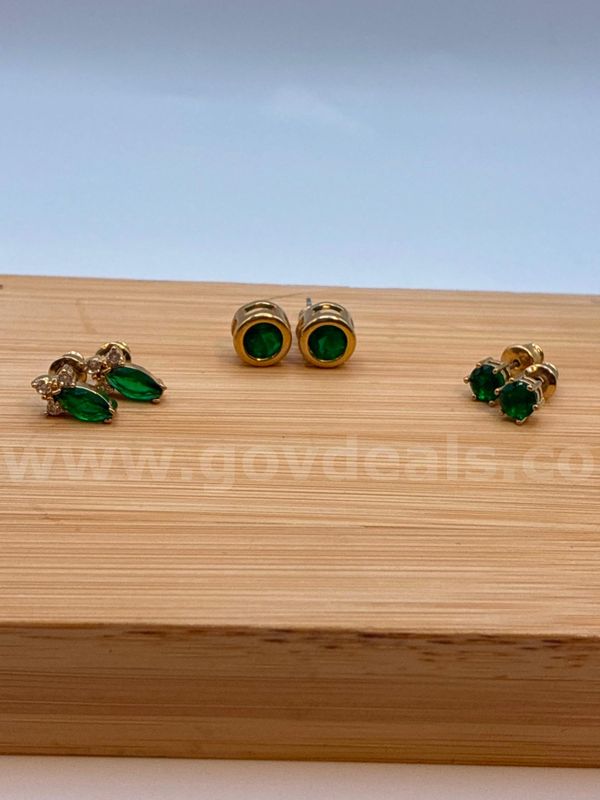 (3) May Small, Angel, and Large Stud Birthstone Earrings, 24k Gold Filled.