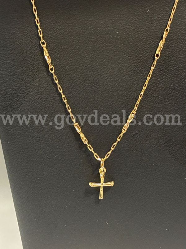21” Dainty Necklace W/ Small Cross Pendant, 24K Real Gold Filled.