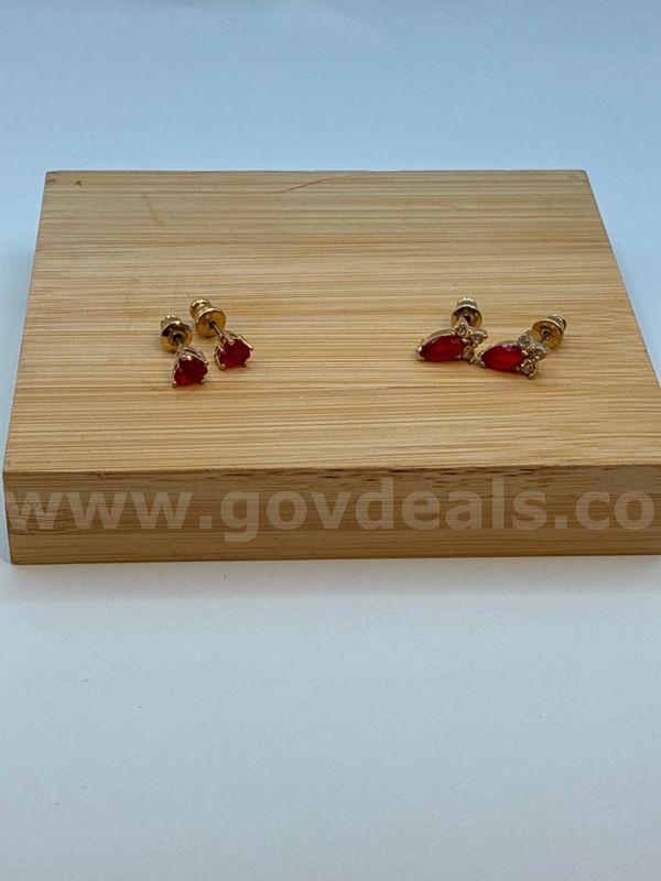(2) July, Angel and Heart Stud Birthstone Earrings, 24k Gold Filled.