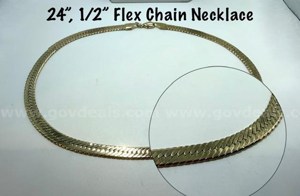 Beautiful, 24 Inch, 1/2" Wide, 24k Gold Filled, Flex Chain Necklace