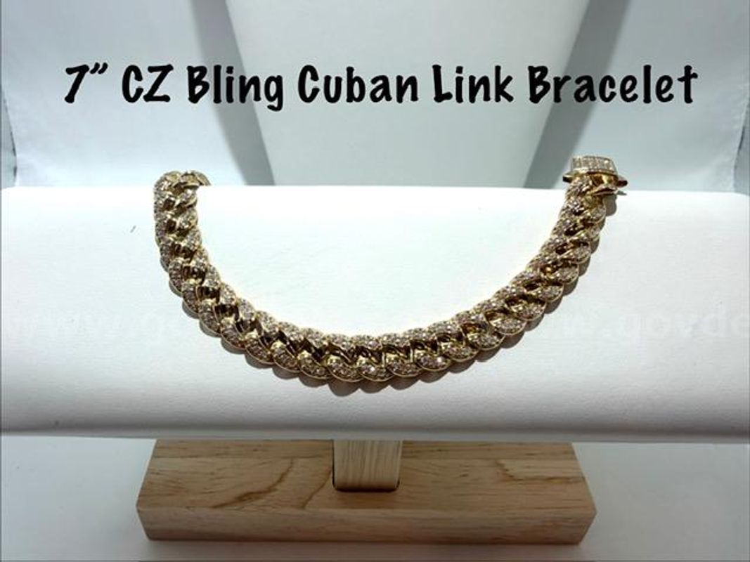 Gorgeous, 7 Inch, CZ, 24k Gold Filled, Bling Bling Cuban Link Bracelet