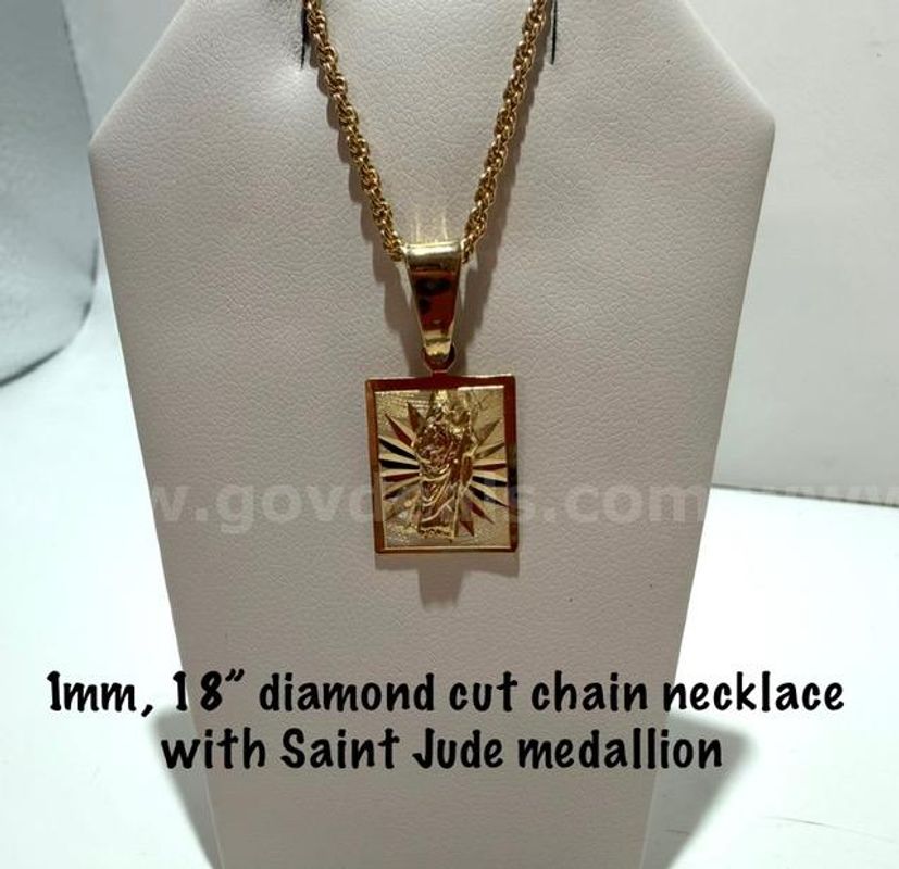 24k Gold Filled, St Jude Medallion, W/1MM, 18 Inch, Diamond Cut Rope Chain