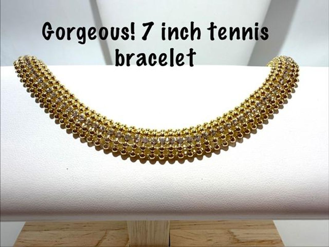 Gorgeous, 7 Inch, Fancy 24k Gold Filled Tennis Bracelet