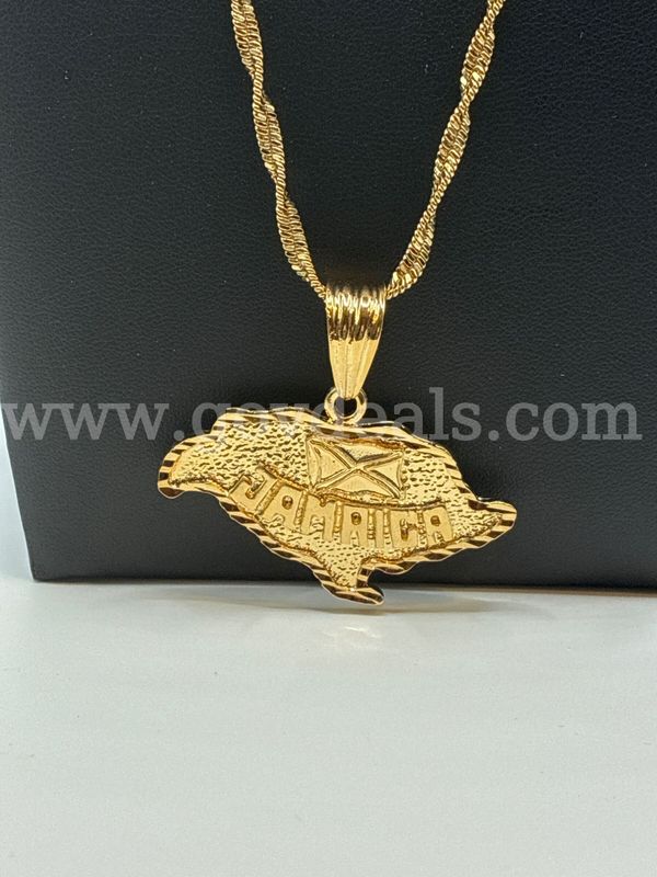 Beautiful 24” Whisper Necklace W/Jamaica Pendant. 24K Gold Filled. FREE SHIP W/ Buy Now!