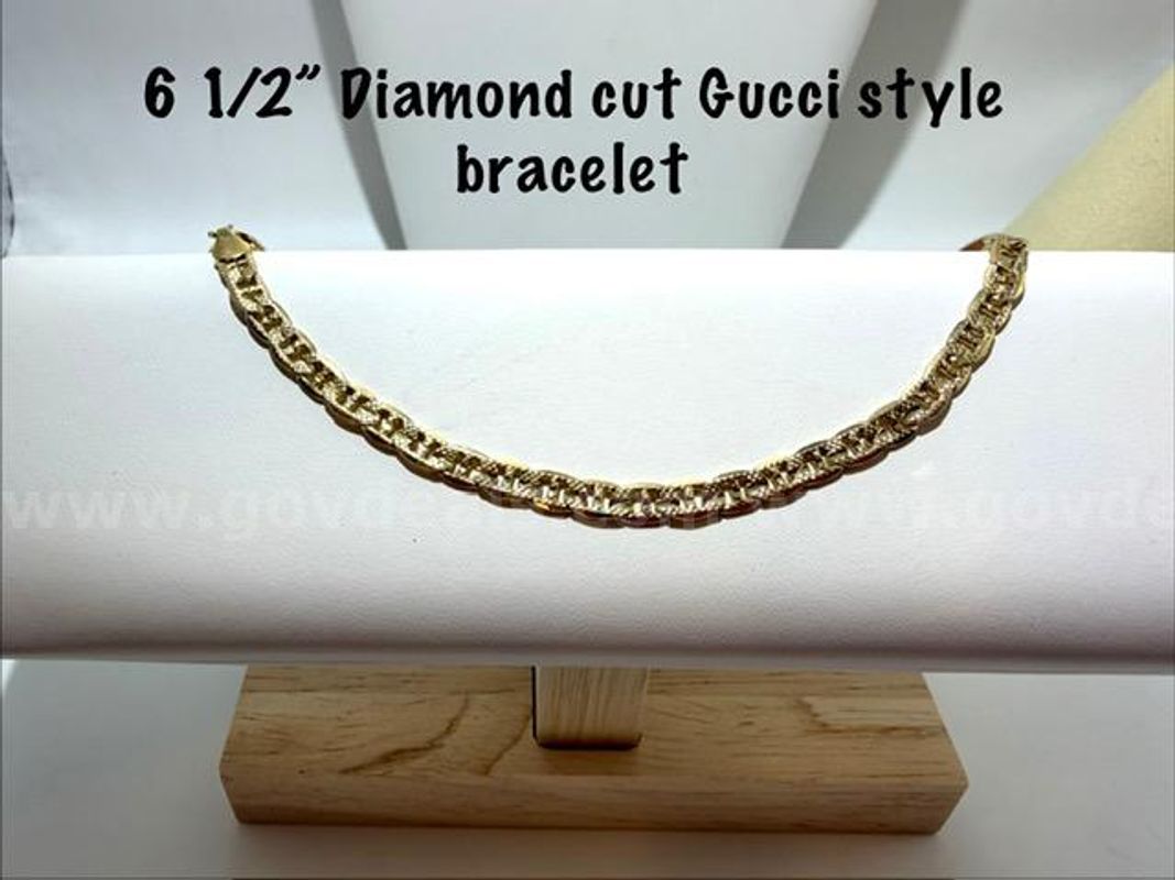 Ladies, 6 1/2 Inch, Diamond Cut, 24k Gold Filled, Gucci Style Bracelet