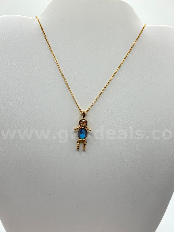 Beautiful, 22 Inch Dainty Chain Necklace W/ 1 1/4” December CZ Birthstone Boy Pendant. 24k Real Gold Filled.