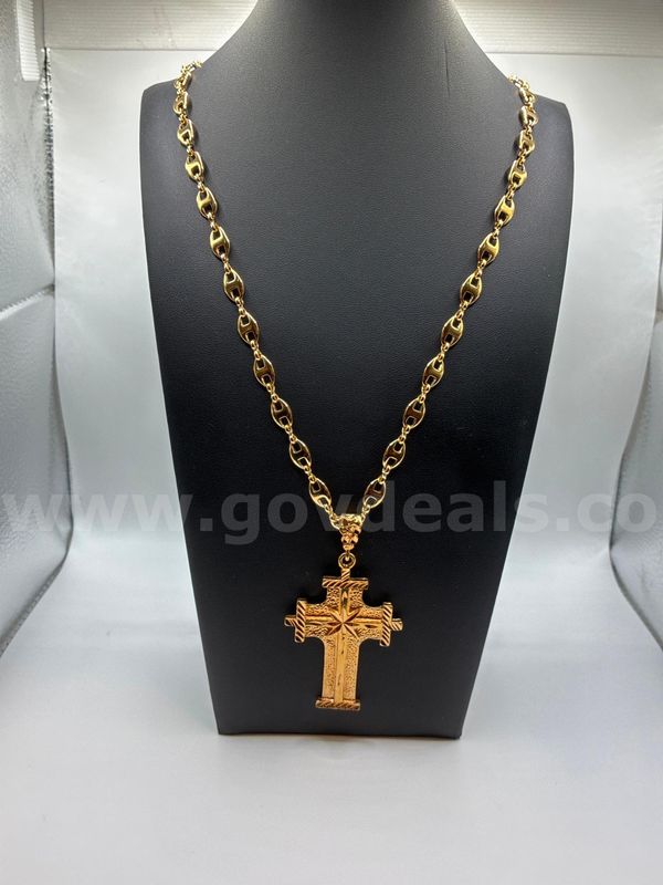23” Gucci-Style Necklace W/ 3” Diamond-Cut Cross Pendant. 24k Real Gold Filled. FREE SHIPPING W/BUY NOW!