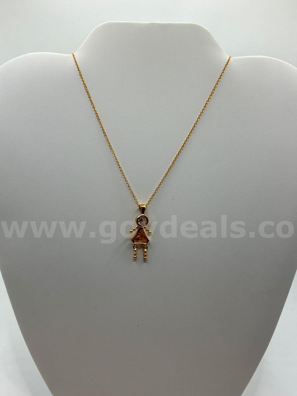 Dainty, 22” Chain Necklace W/ 1 1/4” Nov. Birthstone CZ Girl Pendant 24K Gold Filled.