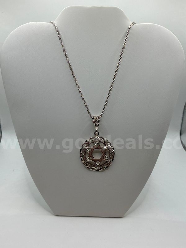 24” Rhodium Clad (Silver) 2mm, French Rope, W/ 2 1/4” Star of David Pendant