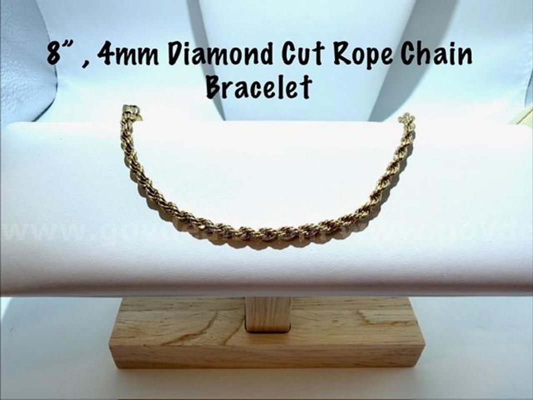 Gorgeous, 8 Inch, 4MM Diamond Cut, 24k Gold Filled, Rope Bracelet