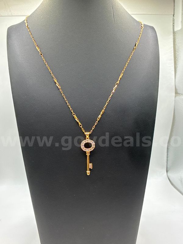 Dainty, CZ Key Charm w/24” Necklace. 24K Real Gold Filled.