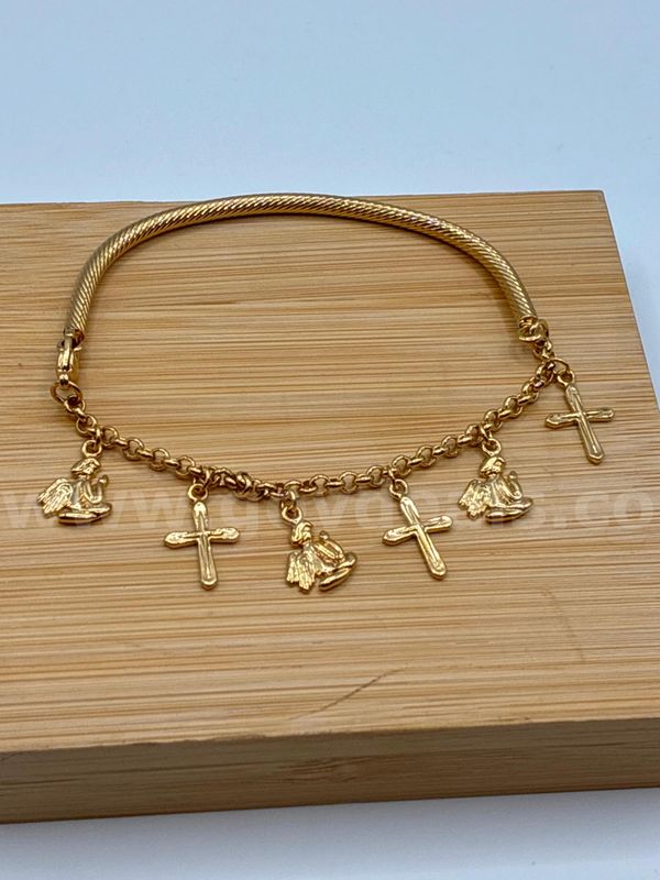 FREE SHIP W/BUY NOW!! Angel/Cross Charm Bracelet. 24K Real Gold Filled