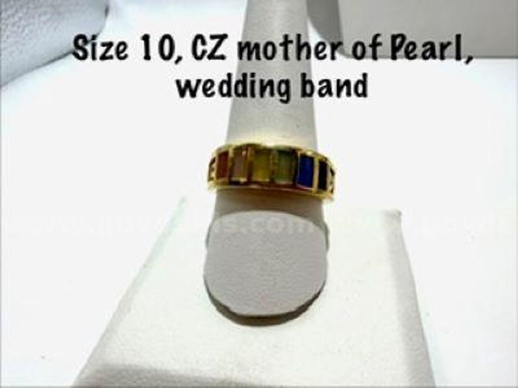 Beautiful, Size 10, 24k Gold Filled, CZ Mother Pearl Wedding Band