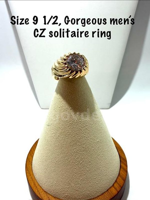 Beautiful, Men's, Size 9 1/2, 24k Gold Filled, CZ Brilliant Ring