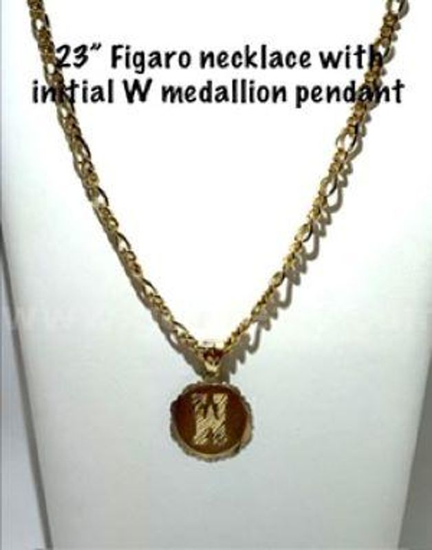 Gorgeous, 23 Inch, Figueroa Chain Necklace /24k Gold Filled, "W" Initial Medallion Pendant