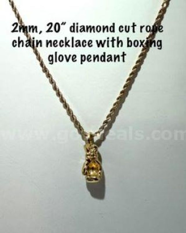 Gorgeous, 2MM, 20”, Diamond Cut, 24k Gold Filled, Rope Chain W/Boxing Glove Pendant