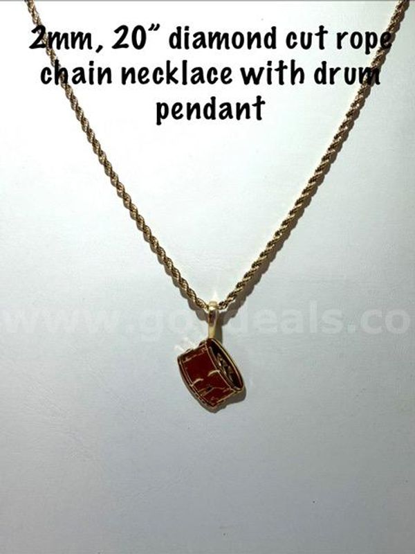 Attractive, 2MM, 20 Inch, Diamond Cut, 24k Gold Filled, Rope Chain W/Drum Pendant