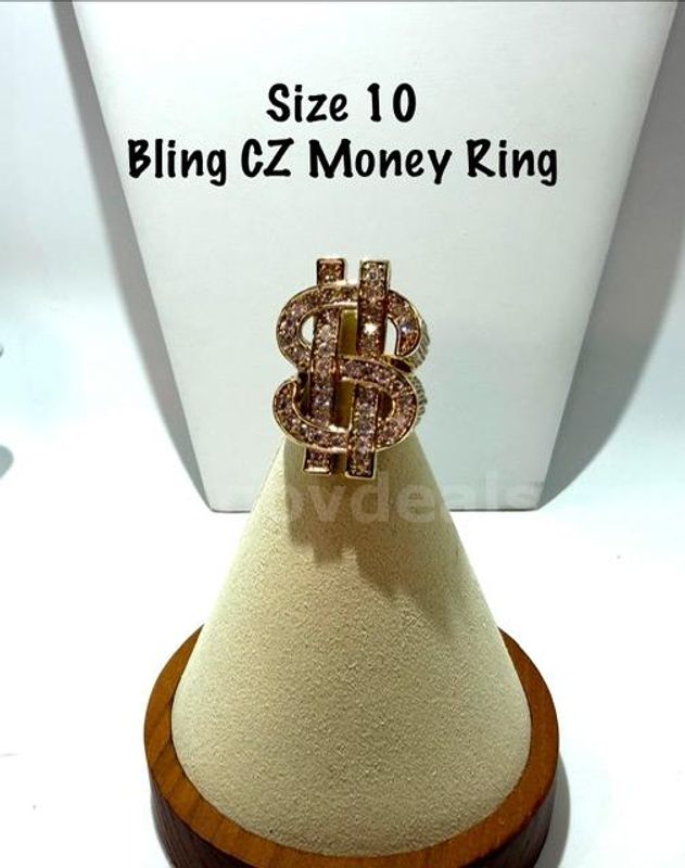 Men's, Size 10, Beautiful, CZ, 24k Gold Filled, Bling Bling Money Ring