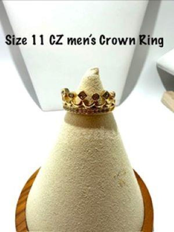 Beautiful, 24k Gold Filled, Size 11, Men's, Cubic Zirconia Diamond Crown Ring