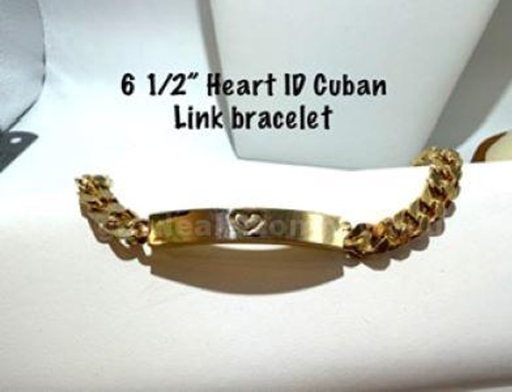 Adorable, 6 1/2 Inch, Ladies, 24k Gold Filled, Heart ID Cuban Link Bracelet