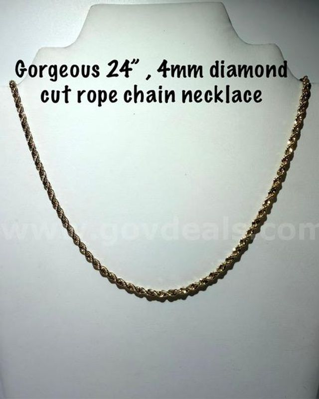 Gorgeous, 4MM, 24 Inch, 24k Gold Filled, Diamond Cut Rope Chain Necklace