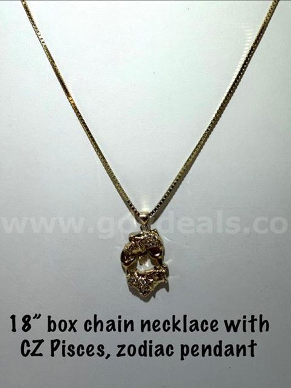 Gorgeous, 24kt Gold Filled, CZ Pisces Zodiac Pendant, W/18" Box Chain