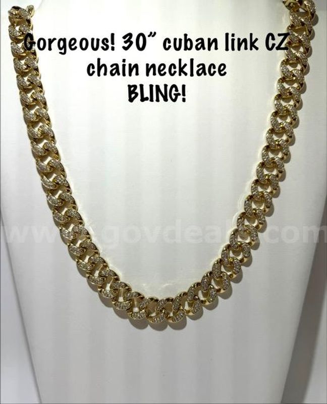 Stunning, 30 Inch, 24kt Gold Filled, CZ Bling Cuban Link Necklace (Heavy)