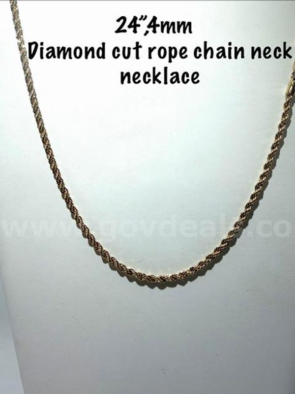 Beautiful, 24 Inch, 24kt Gold Filled, 4MM Diamond Cut Rope Chain Necklace