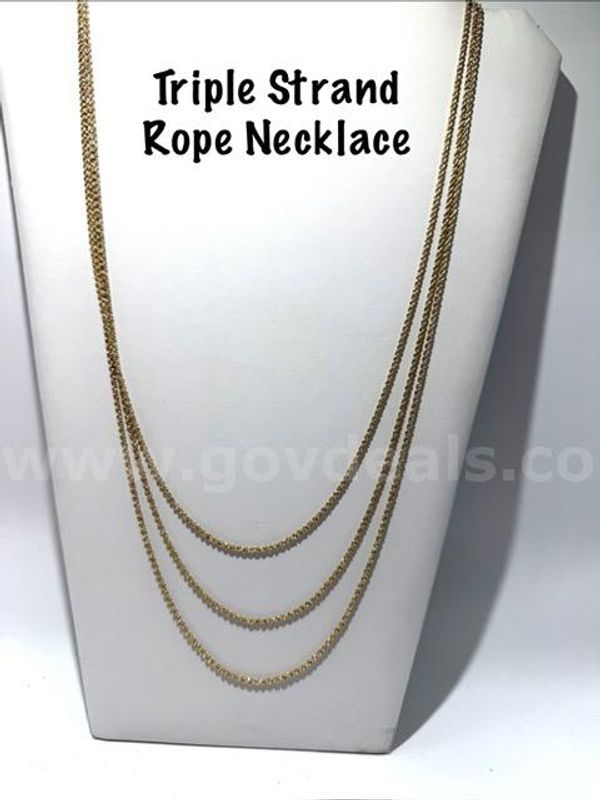 Beautiful, 24kt Gold Filled, Triple Strand Rope Necklace, (20", 22", 24")